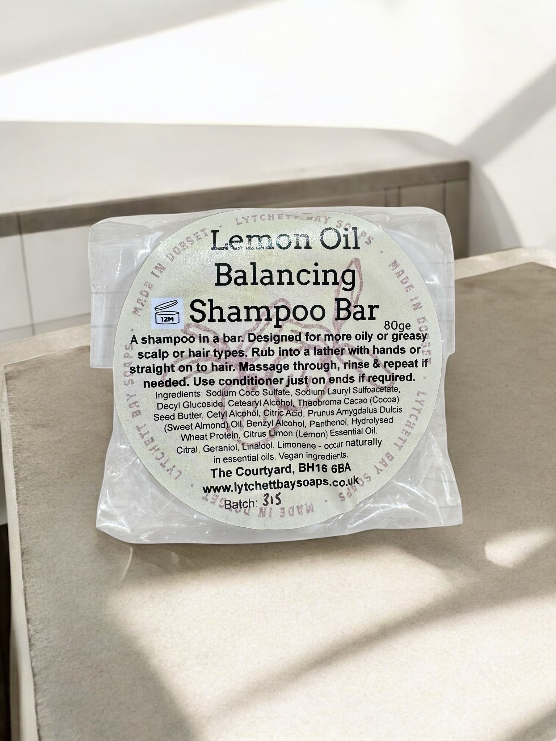 Lemon Oil Balancing Shampoo Bar in compostable wrap 80g