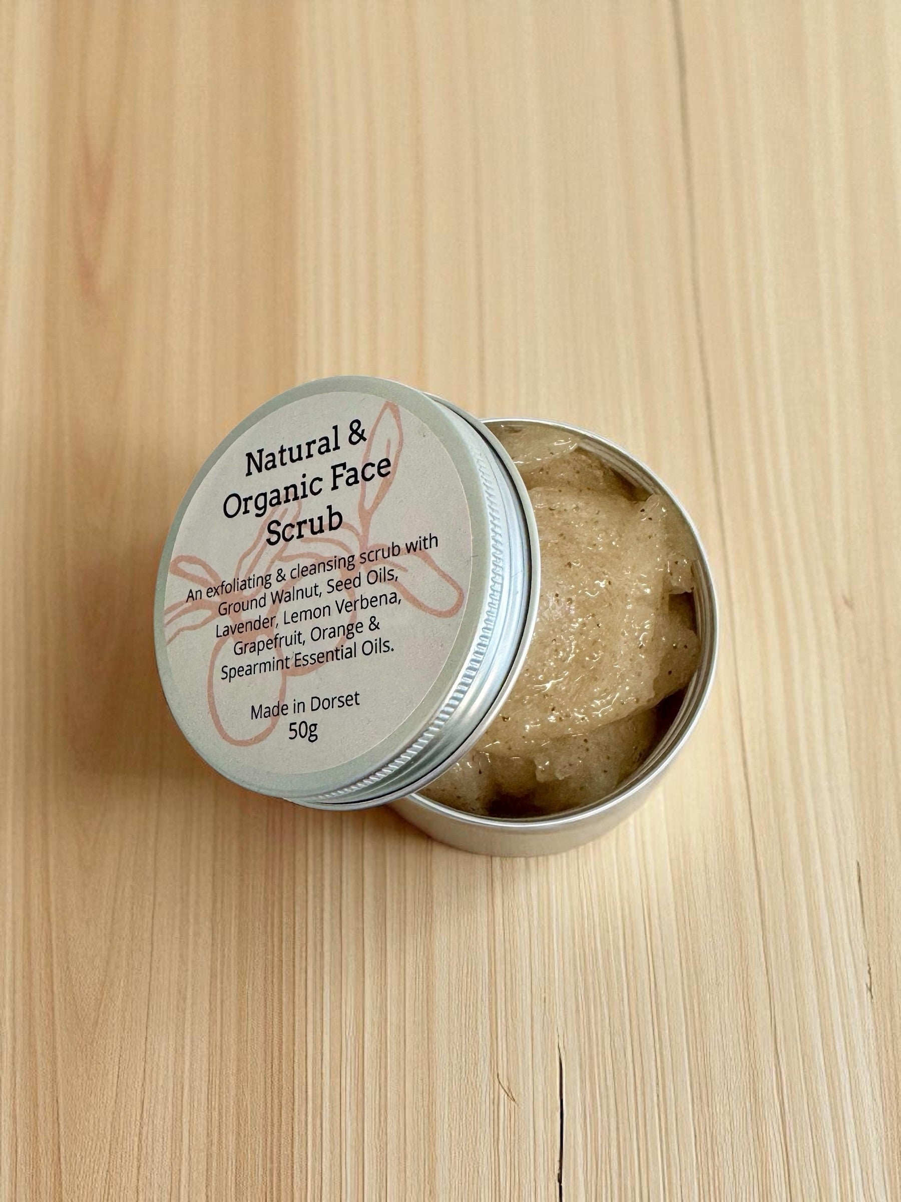 Natural and Organic Face Scrub - with Lavender, Lemon Verbena, Grapefruit, Orange & Spearmint Essential Oils - 50g
