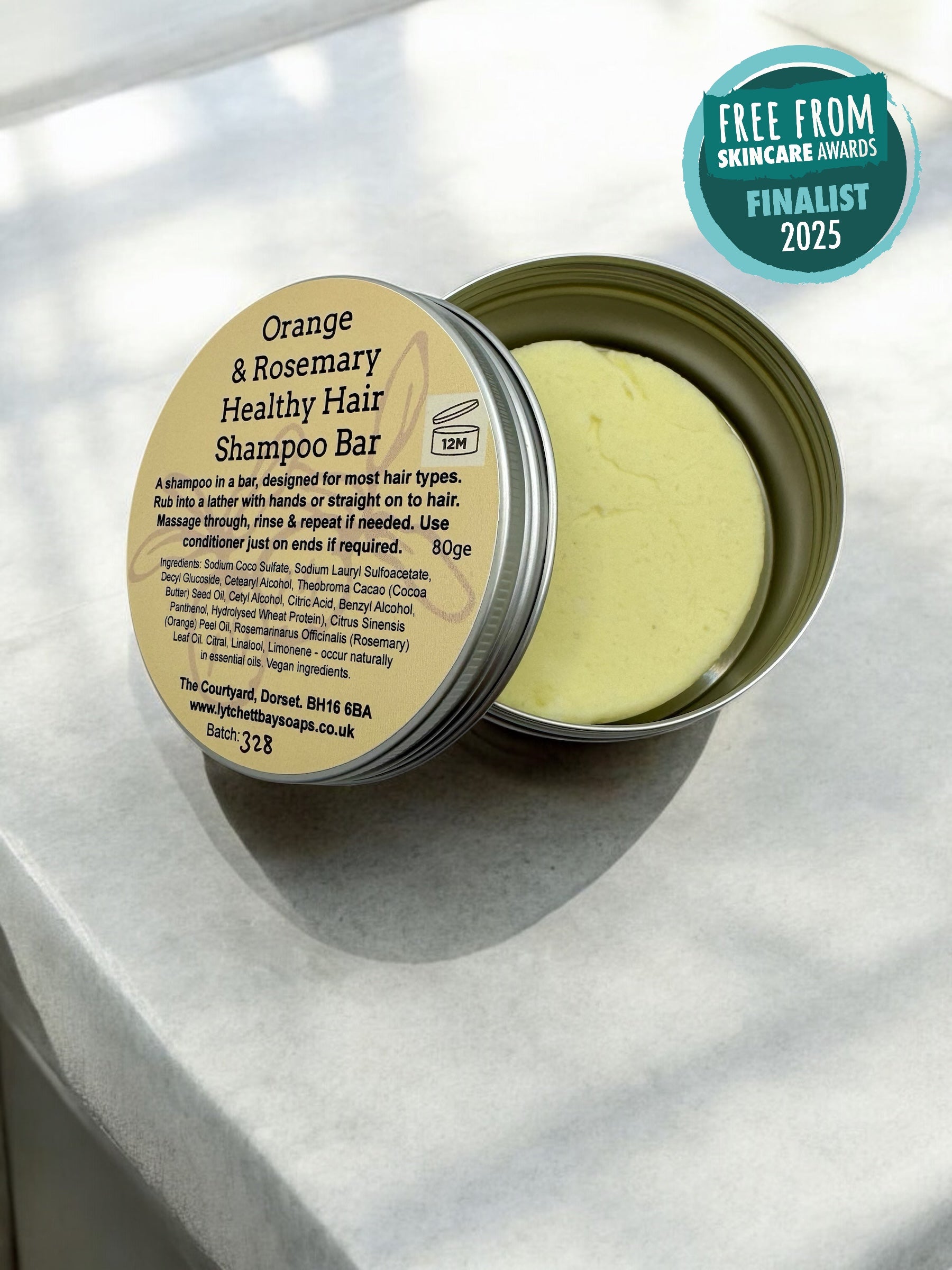 Orange Healthy Hair Shampoo Bar in travel/storage tin 80g