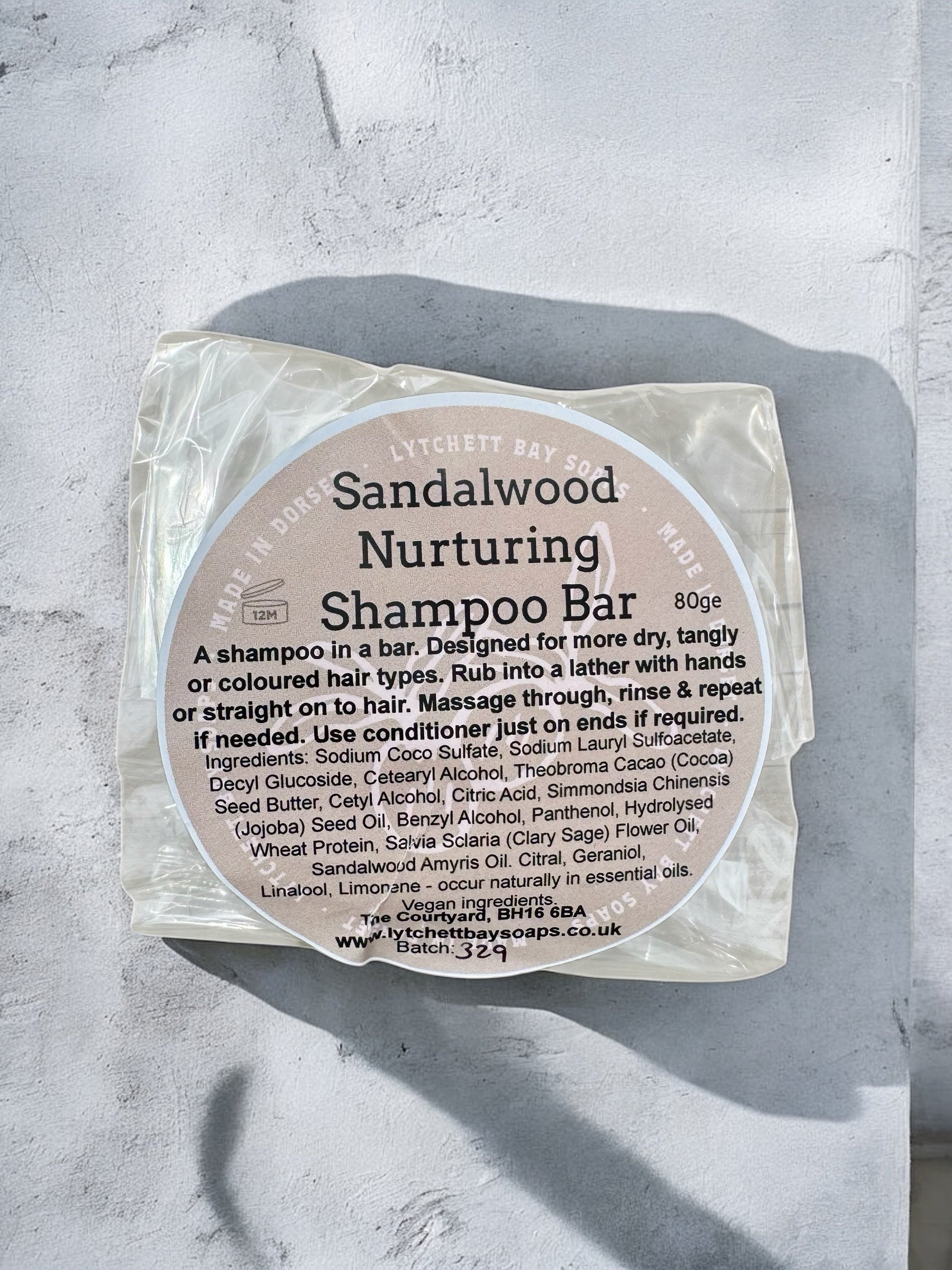 Sandalwood Nurturing Hair Shampoo Bar in compostable wrap 80g