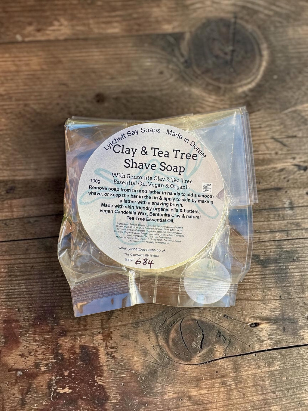 Clay and Tea Tree Shave Soap - in a compostable bag - Vegan 100g