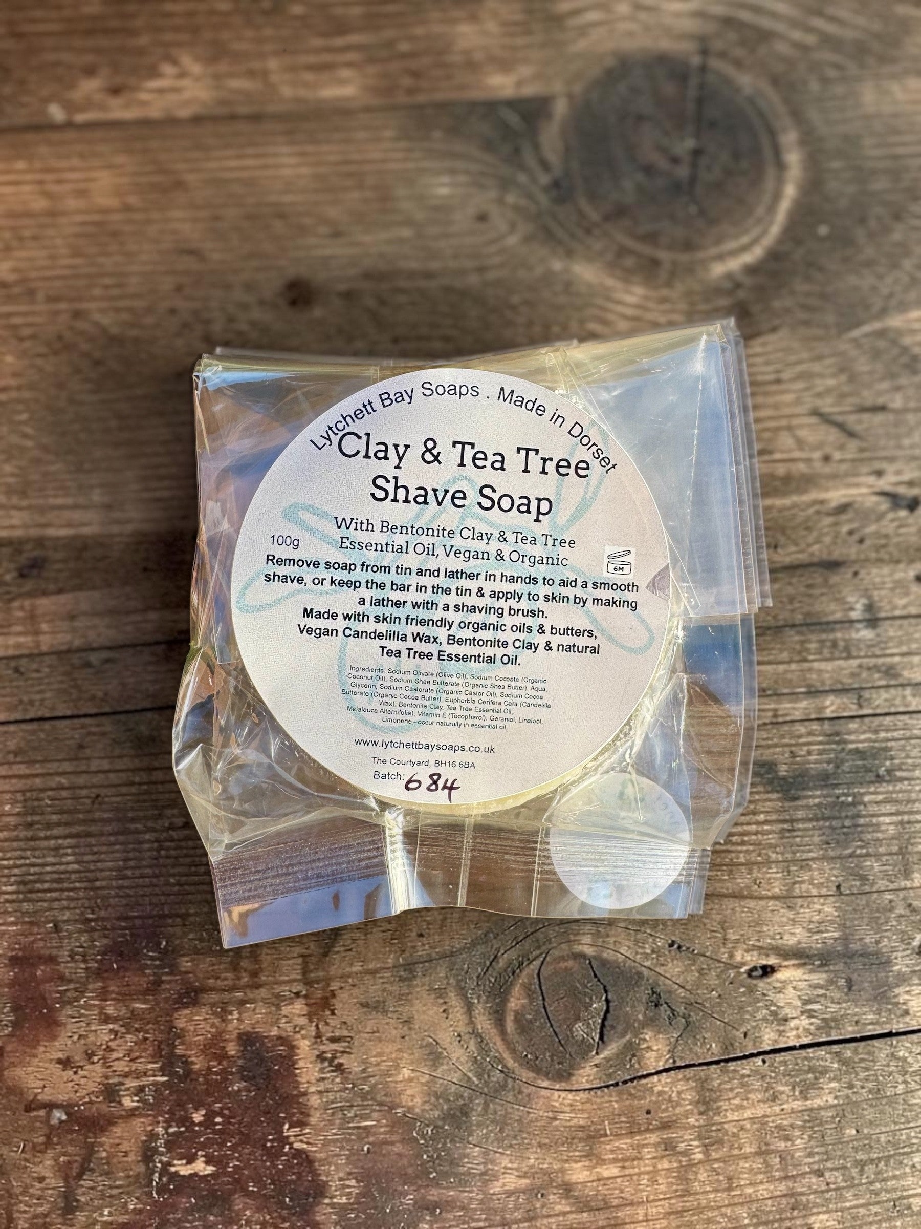 Clay and Tea Tree Shave Soap - in a compostable bag - Vegan 100g