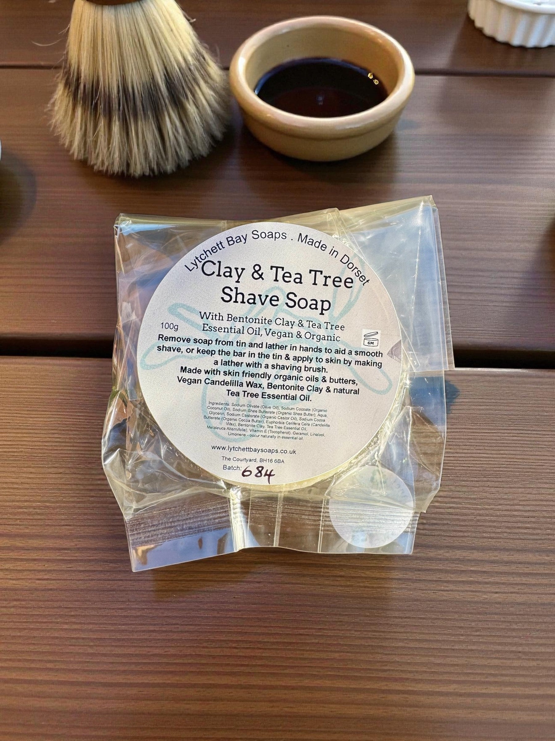Clay and Tea Tree Shave Soap - in a compostable bag - Vegan 100g